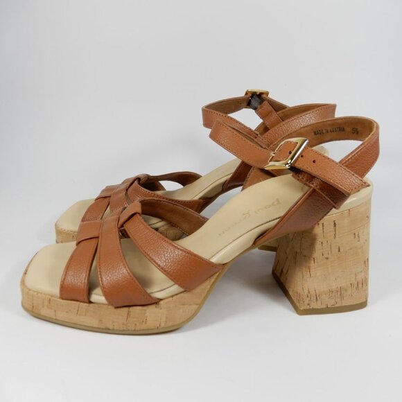 Paul Green SUPER SOFT Tina SANDALS Size 8 Brown Leather Cork Heel Comfy NEW $429 - Picture 9 of 16